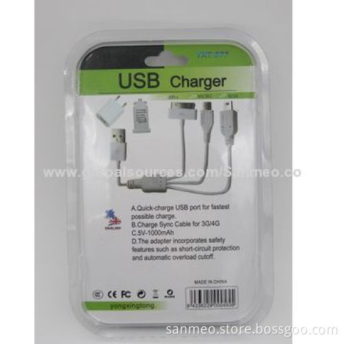 USB charger for Apple iPhone/Micro USB/mini USB, for mobile phone and digital devicesNew
